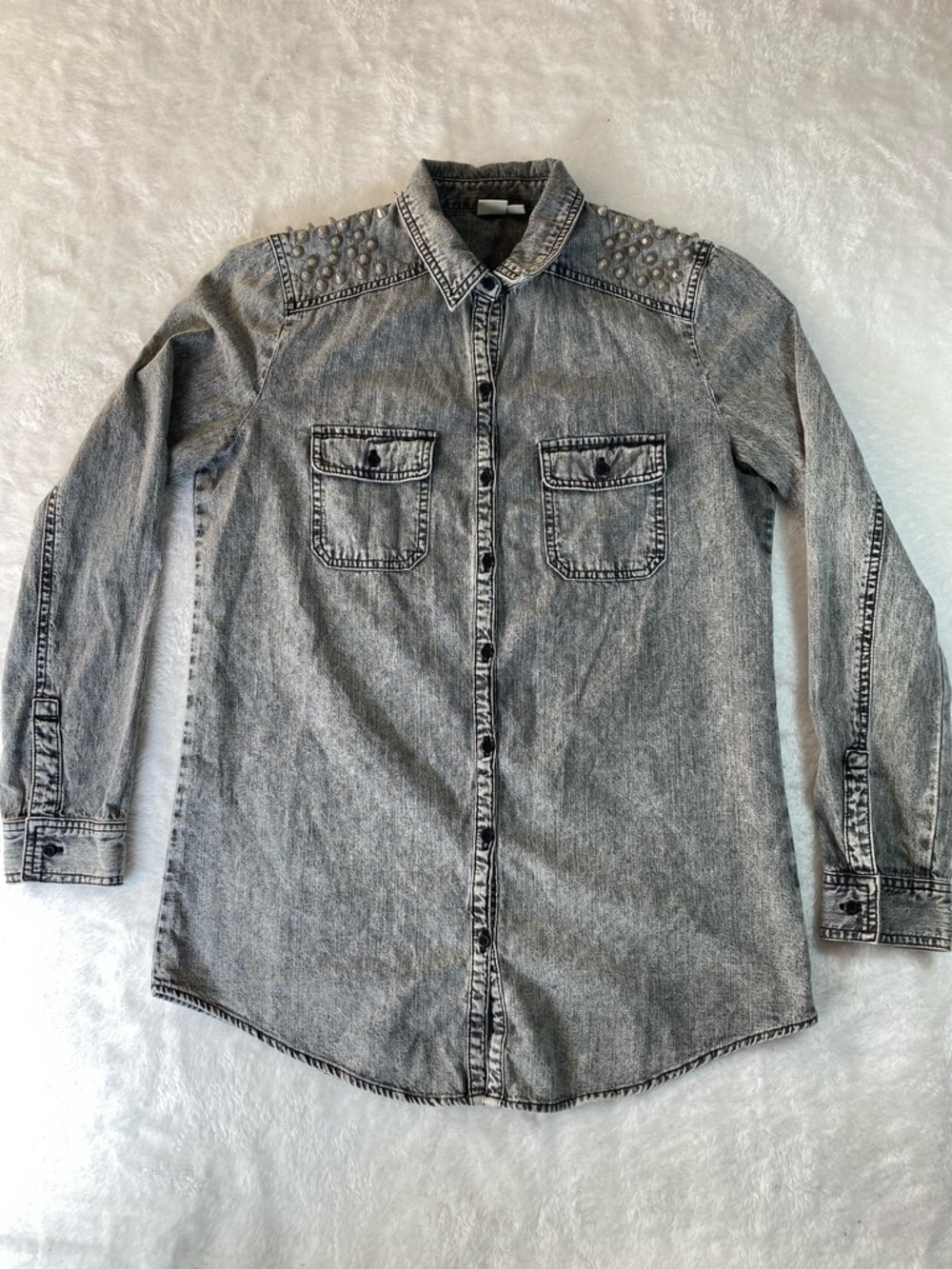BP. Nordstrom Metal Studded Acid Wash Grey Denim Shirt Small Grunge Western